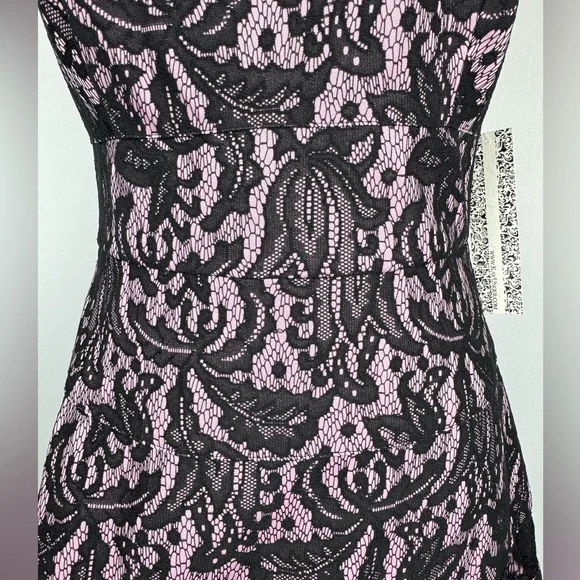 NWT Kay Unger Cocktail Dress Fit & Flare Sleeveless Pink Black Lace Size 6 Party - Picture 3 of 12